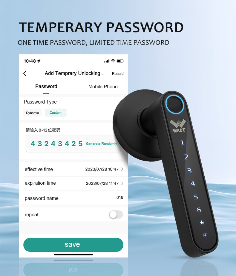 WF-016 temporary password setting screen