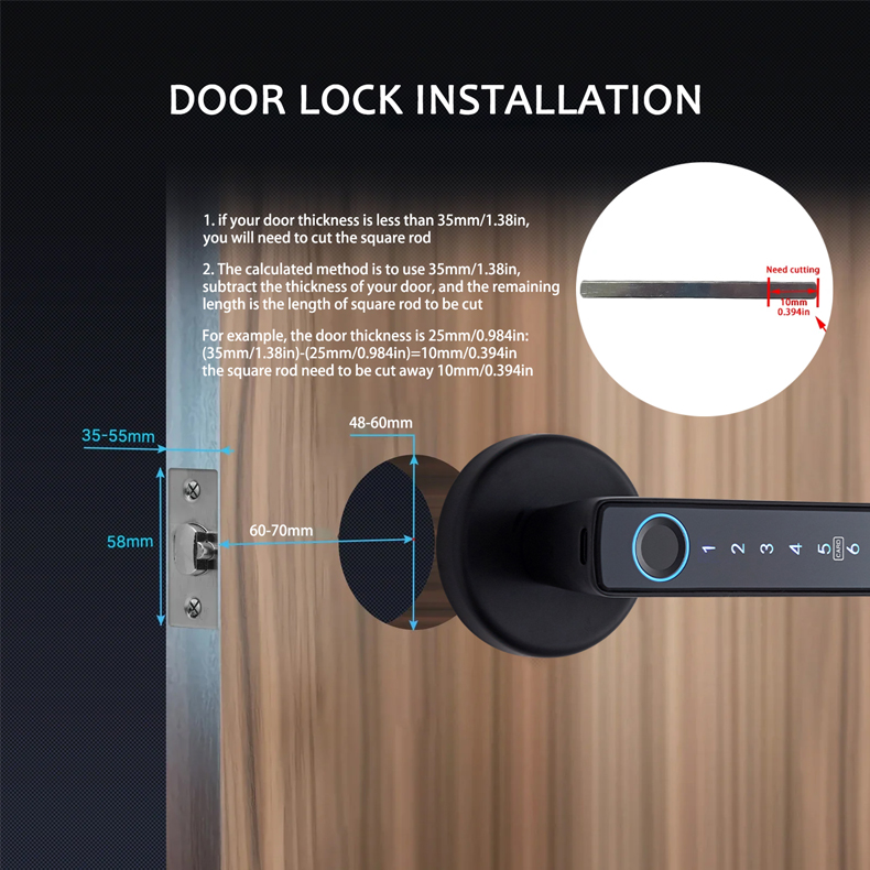 WF-F6 install spindle cut 35-55 mm door thickness