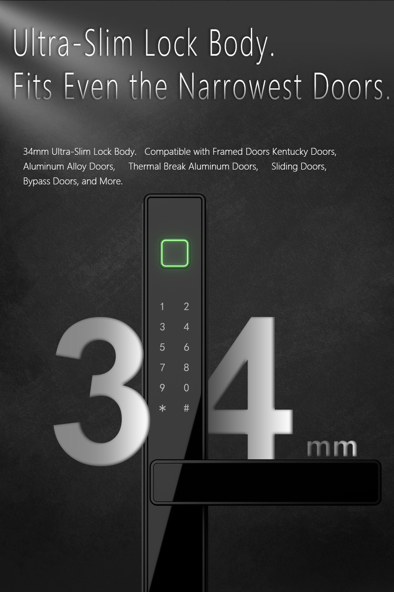 WAFU WF-V2 Thermal Break Aluminum Smart Lock — 34mm slim profile | product photo 3
