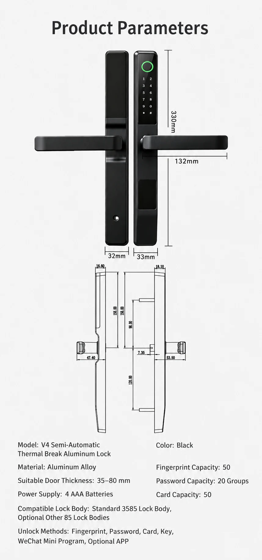 V4 Smart Handle Lock for Thermal-Break Aluminum Doors detail image 9