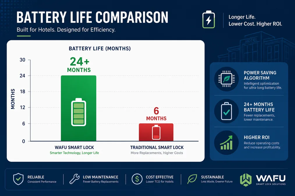 Battery life comparison: WAFU 24+ months vs. conventional smart lock solutions