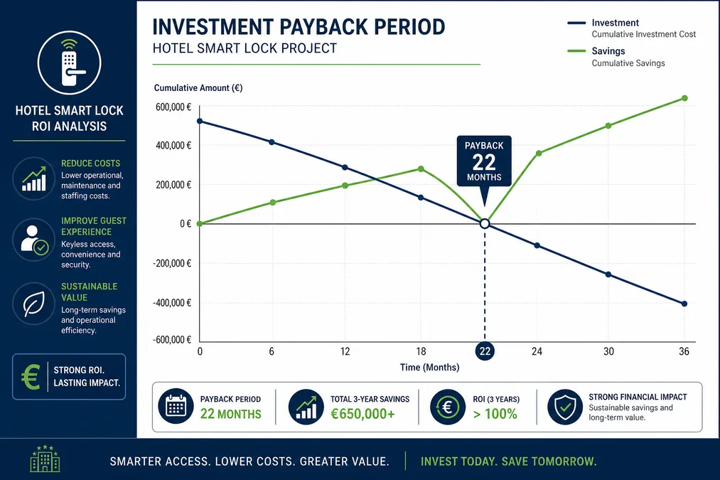 ROI payback chart: 100-room hotel project with approx. 22-month payback period