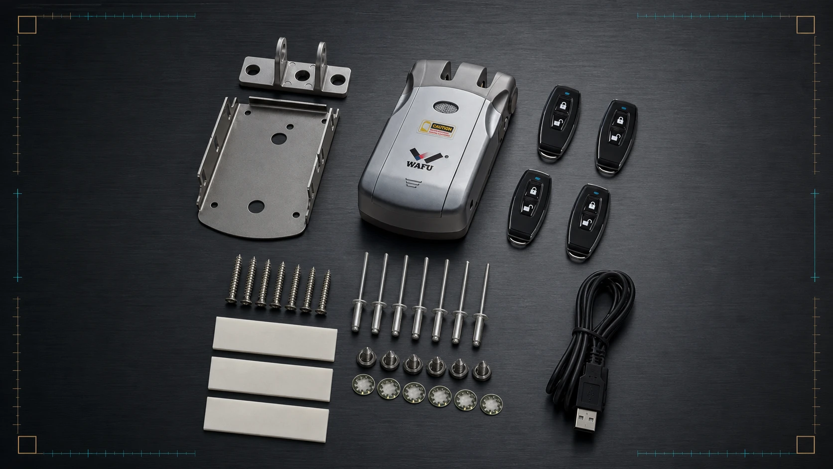 Invisible smart lock sample kit with receiver bracket, remote and installation accessories