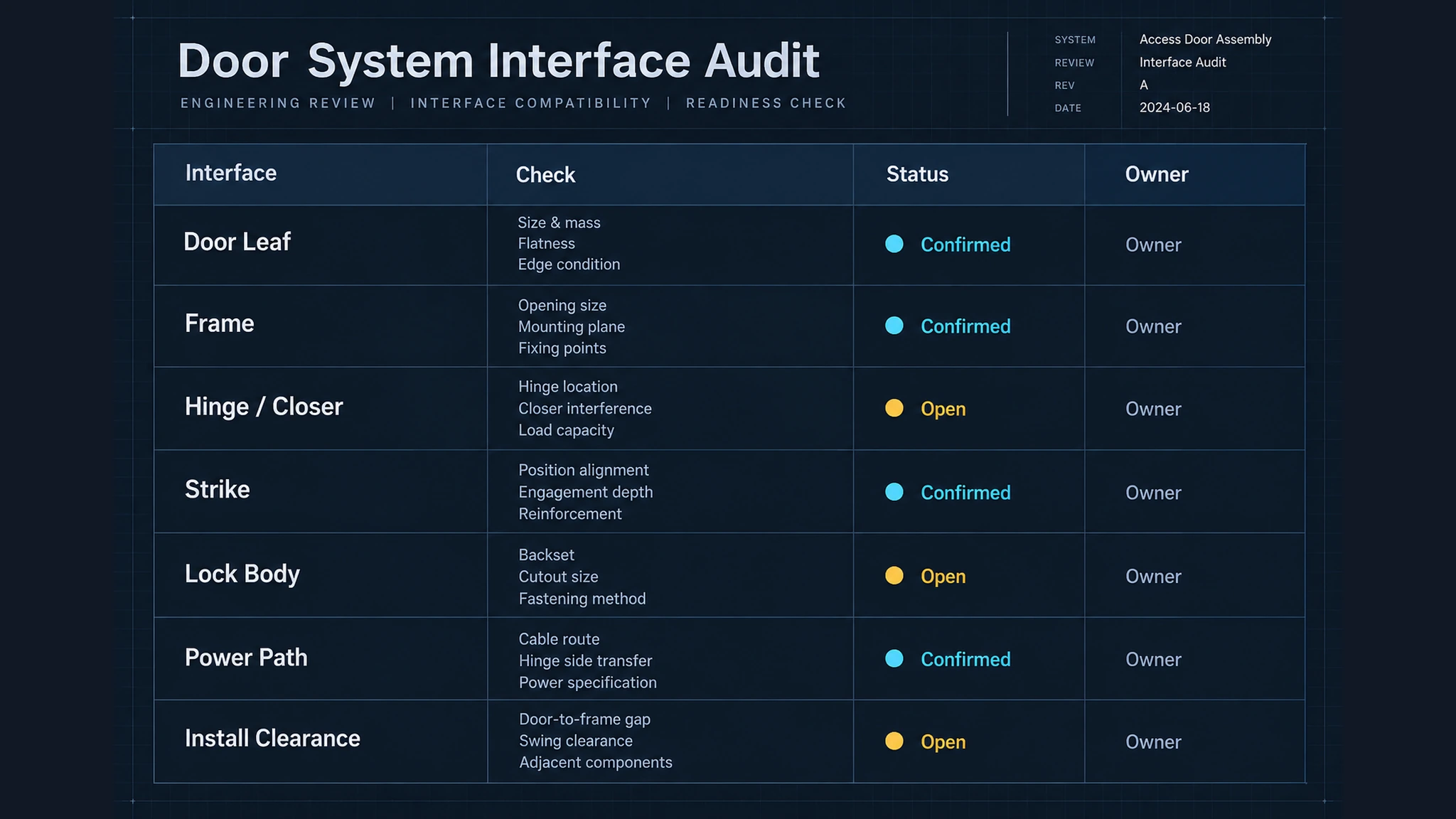 Smart lock evidence and project interface matrix