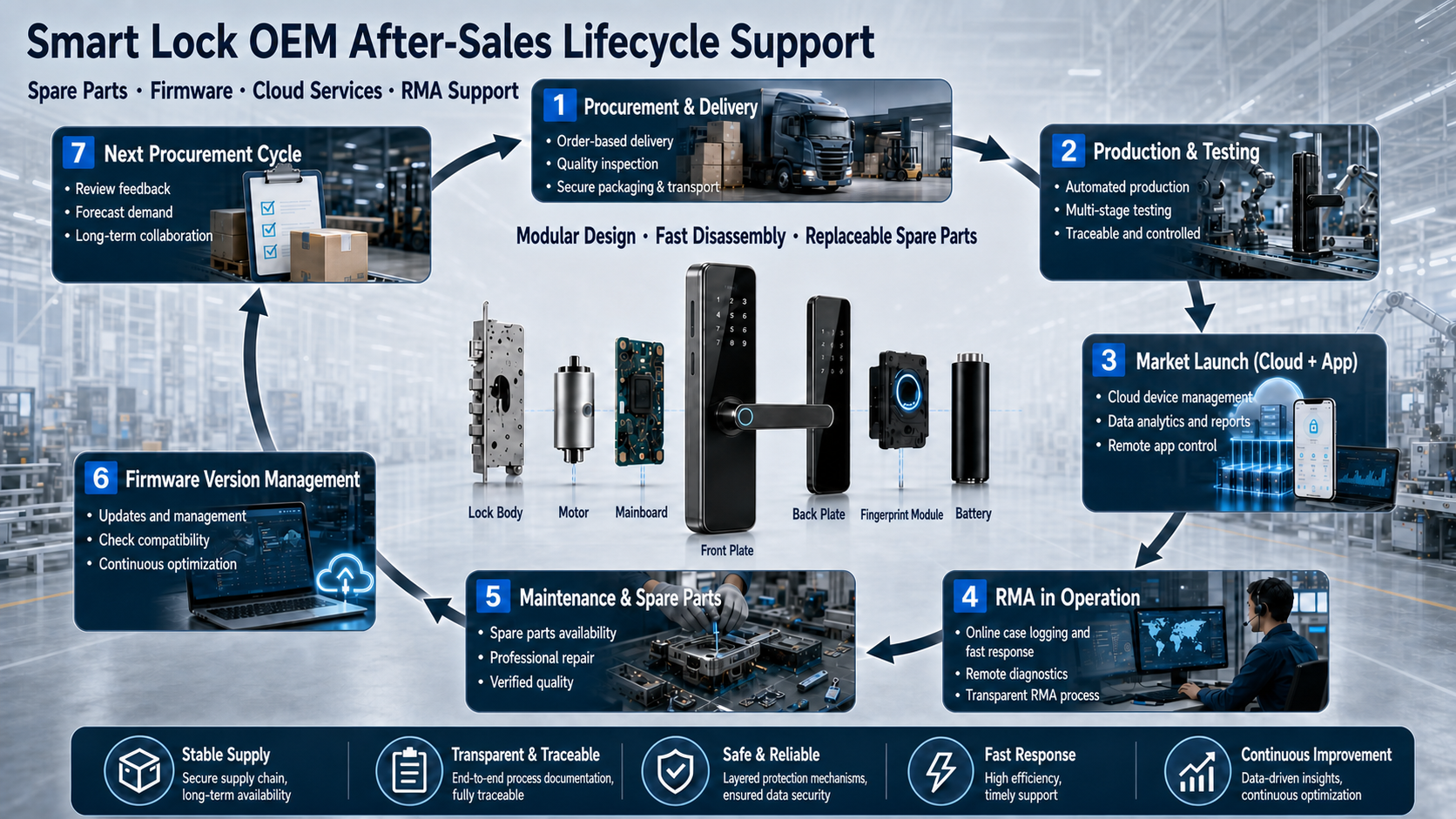 Smart-lock OEM lifecycle from delivery and operation to RMA and the next version
