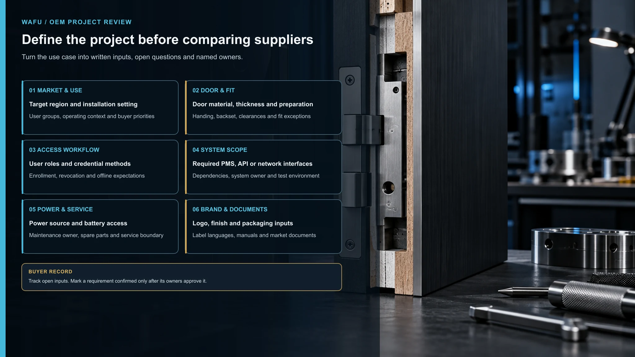 Project requirements map for evaluating a smart lock OEM supplier
