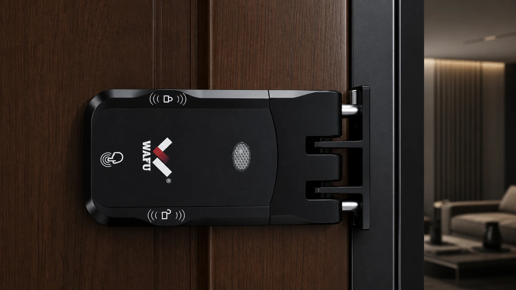 WF-026 invisible smart lock installed horizontally on the inner face of a door